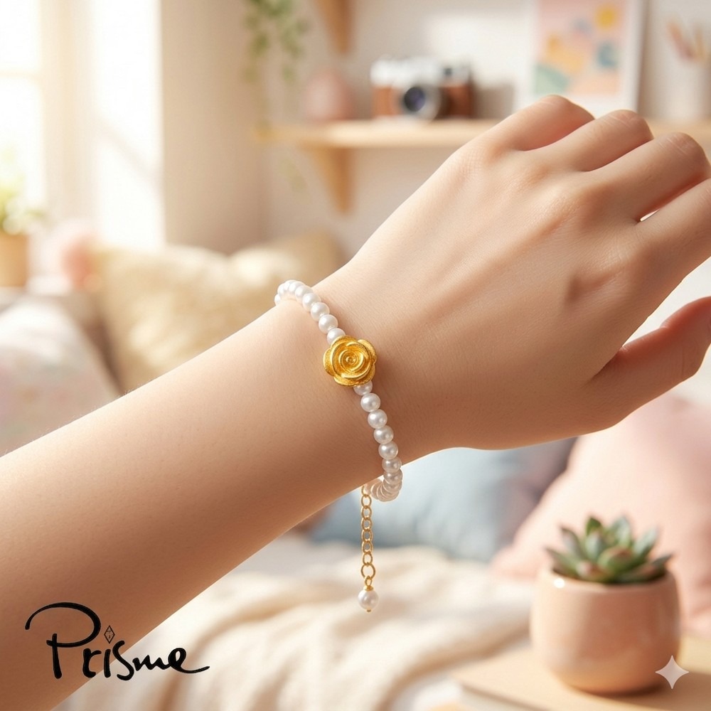 【Prisme Gold】黃金手鍊 純金999玫瑰珍珠手鍊 (金重：約0.02錢±0.01)-細節圖4