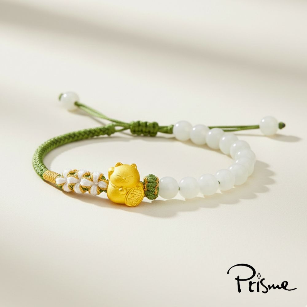 【Prisme Gold】黃金手鍊 純金999綴飾綠玉編織手鍊 多款選 (金重：約0.08錢±0.03)-細節圖2