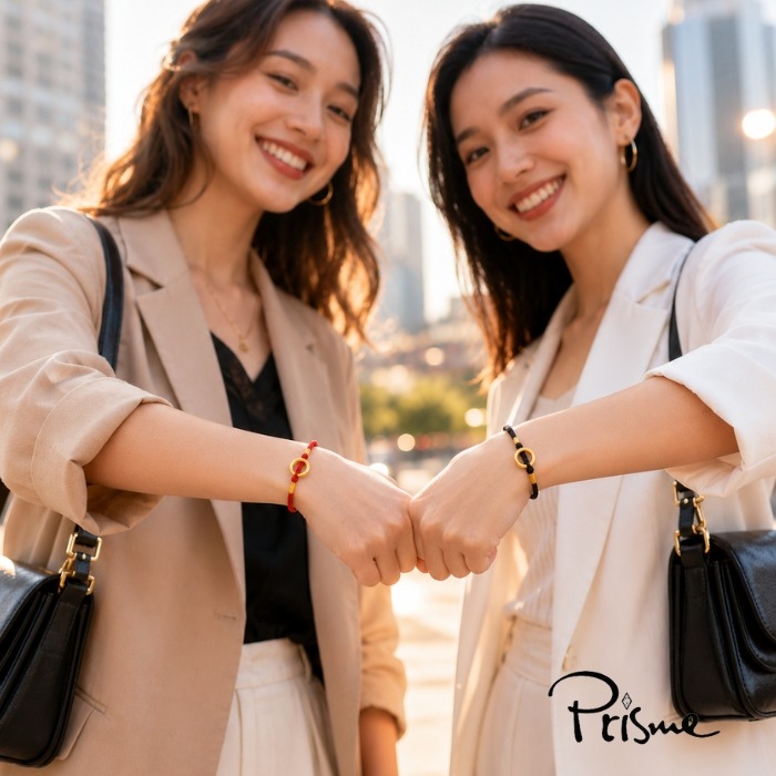 【Prisme Gold】黃金手鍊 同心環手繩對組+護照套二入限定組合 (總金重約0.10錢±0.03) 情人節 送禮-細節圖4