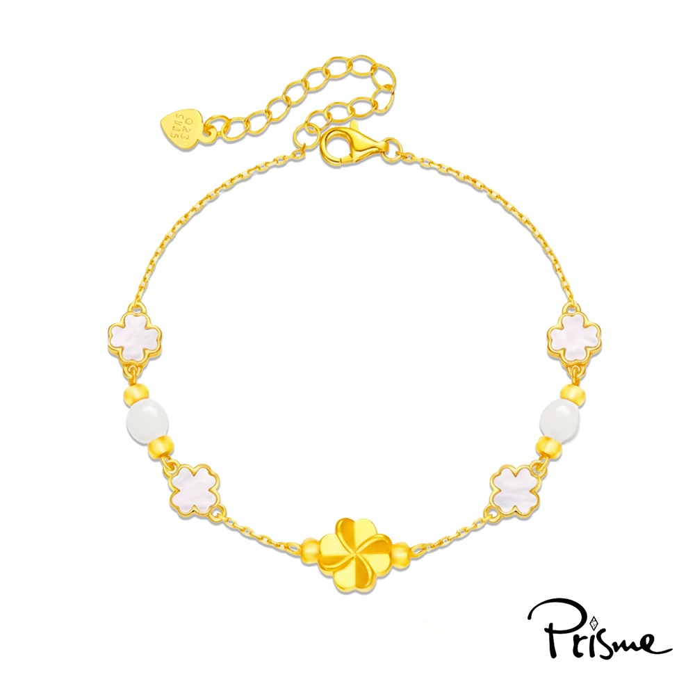 【Prisme Gold】黃金墜手鍊 純金999 幸運草 貝珠手鍊 (金重約0.04錢±0.02)-細節圖2