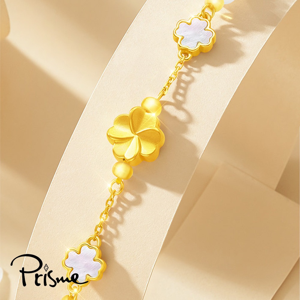 【Prisme Gold】黃金墜手鍊 純金999 幸運草 貝珠手鍊 (金重約0.04錢±0.02)-細節圖3