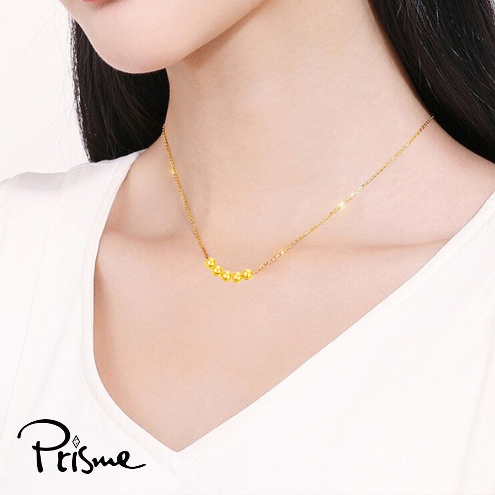 【Prisme Gold】黃金墜項鍊 五福金珠 附贈鈦鍍金項鍊 (金重：約0.06錢±0.02)-細節圖2