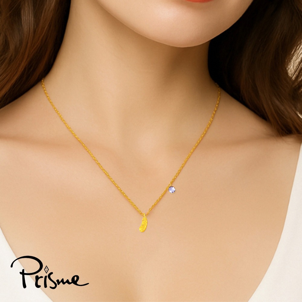 【Prisme Gold】生日石系列｜天使羽毛 黃金墜項鍊、附贈鈦鍍金項鍊 (金重約0.02錢±0.01) 生日禮物-細節圖2