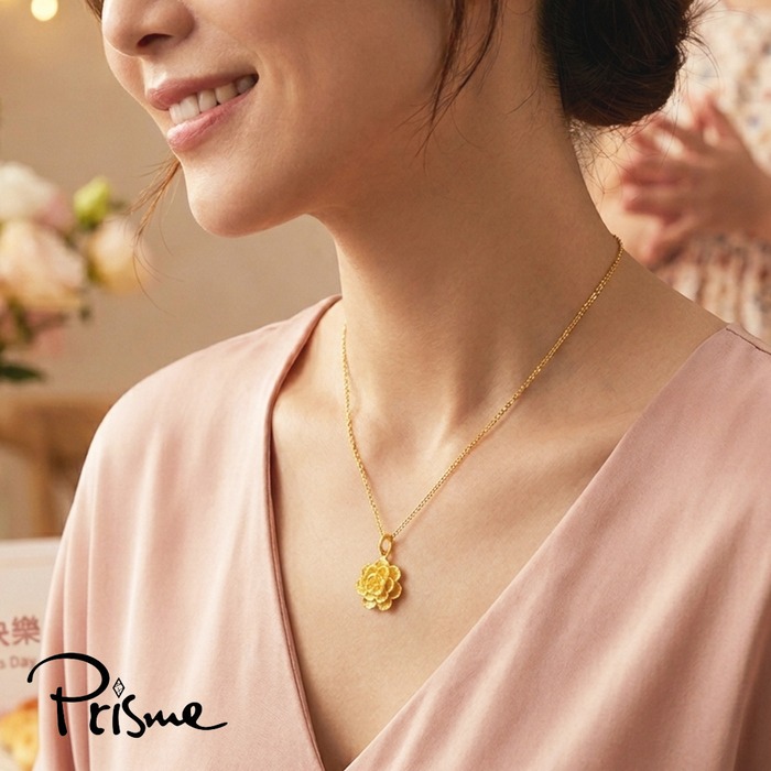 【Prisme Gold】黃金墜項鍊 馨情盛放 純金999墜飾 贈鈦鍍金鍊 (金重約0.13錢±0.03) 加贈禮盒-細節圖5