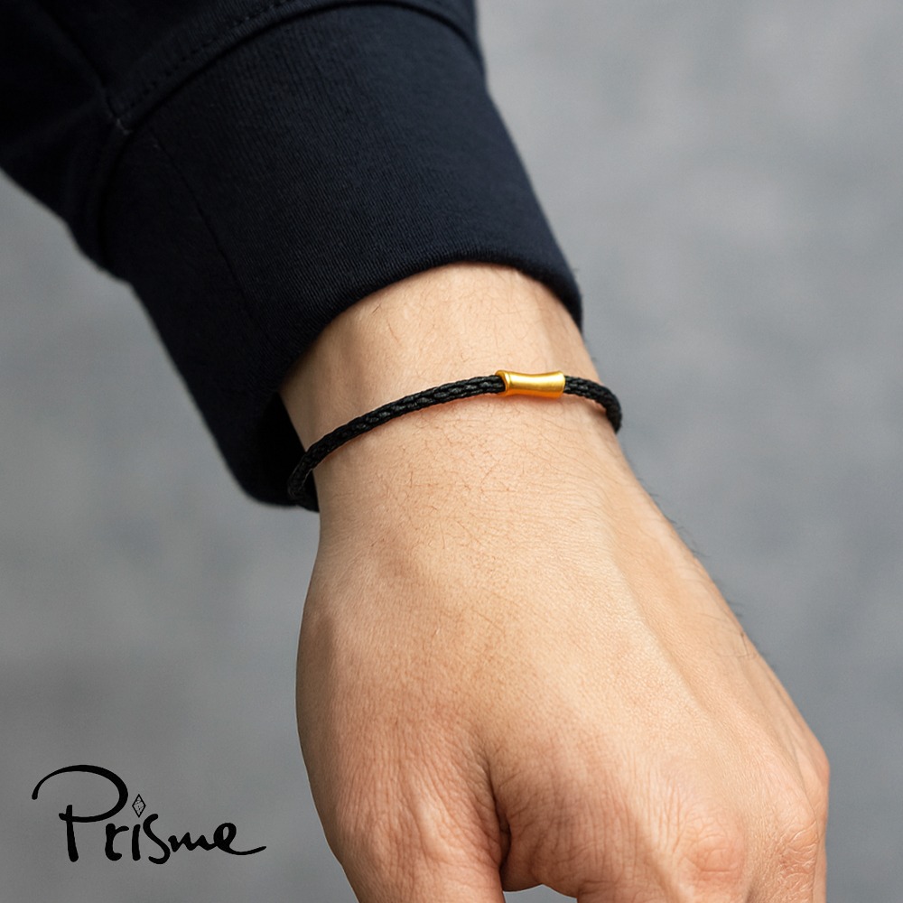 【Prisme Gold】黃金手鍊 情侶手環 節節高升 竹節 繩編織手環對組 (金重：約0.02錢±0.01/單條)-細節圖3