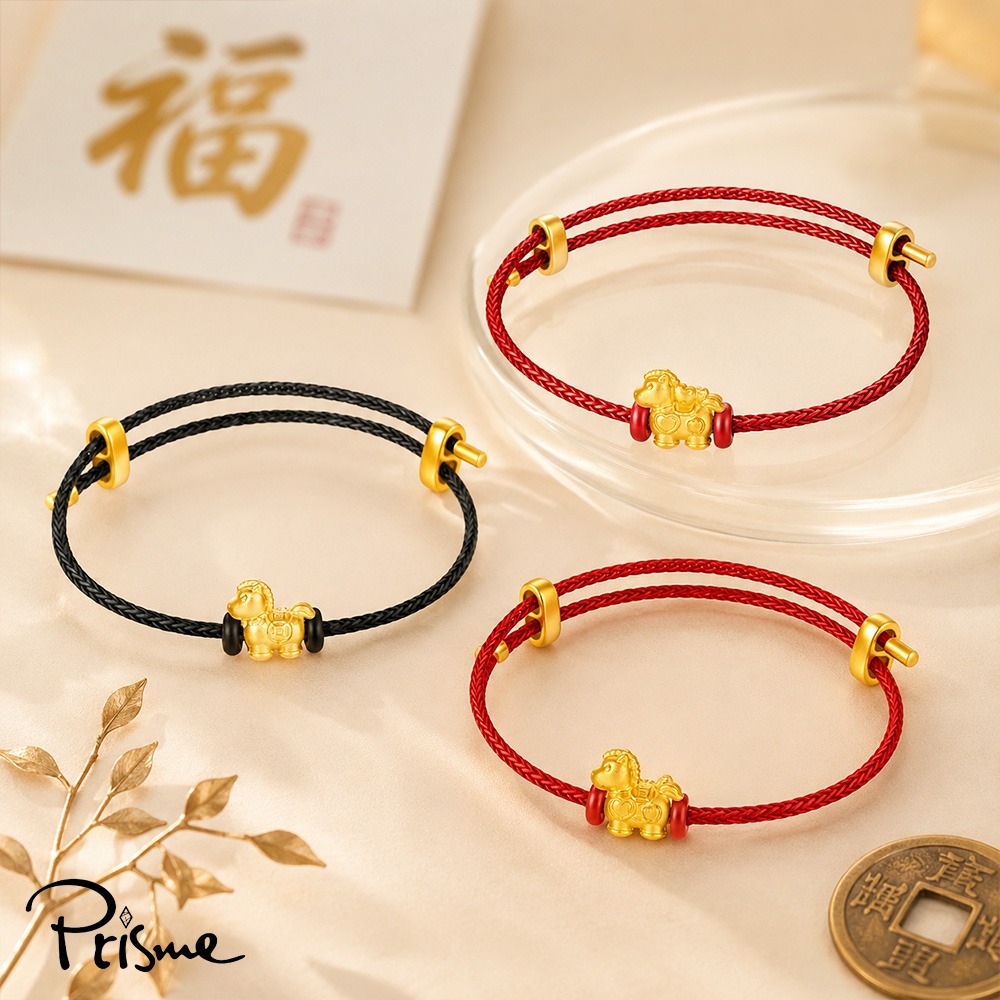 【Prisme Gold】黃金手鍊 馬年福氣 純金串飾皮革手環 多款(金重：約0.05錢±0.02)-細節圖2