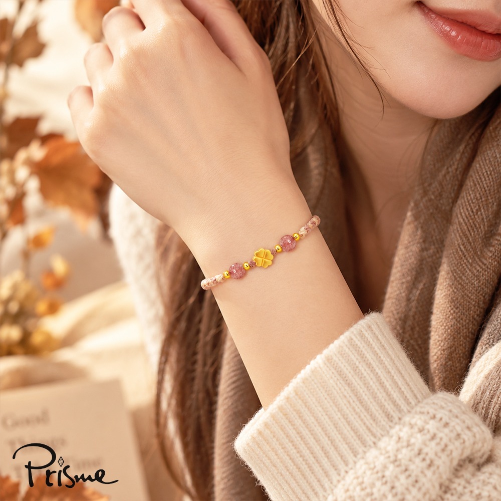 【Prisme Gold】黃金手鍊 新春開運 純金999綴飾粉色編織手環 (金重：約0.04錢±0.02)-細節圖4