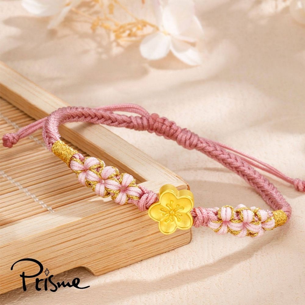 【Prisme Gold】黃金手鍊 桃花 開運 粉色編織手鍊 (金重：約0.08錢±0.03)-細節圖2
