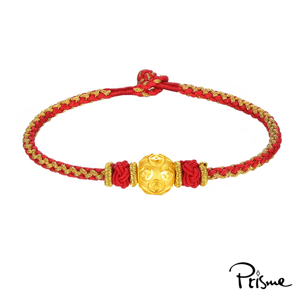 【Prisme Gold】黃金手鍊 6mm黃金財運珠 編織手鍊 (金重：約0.03錢±0.01)-細節圖2