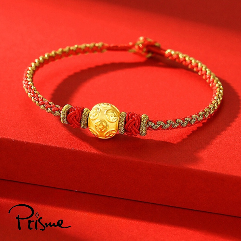 【Prisme Gold】黃金手鍊 6mm黃金財運珠 編織手鍊 (金重：約0.03錢±0.01)-細節圖3