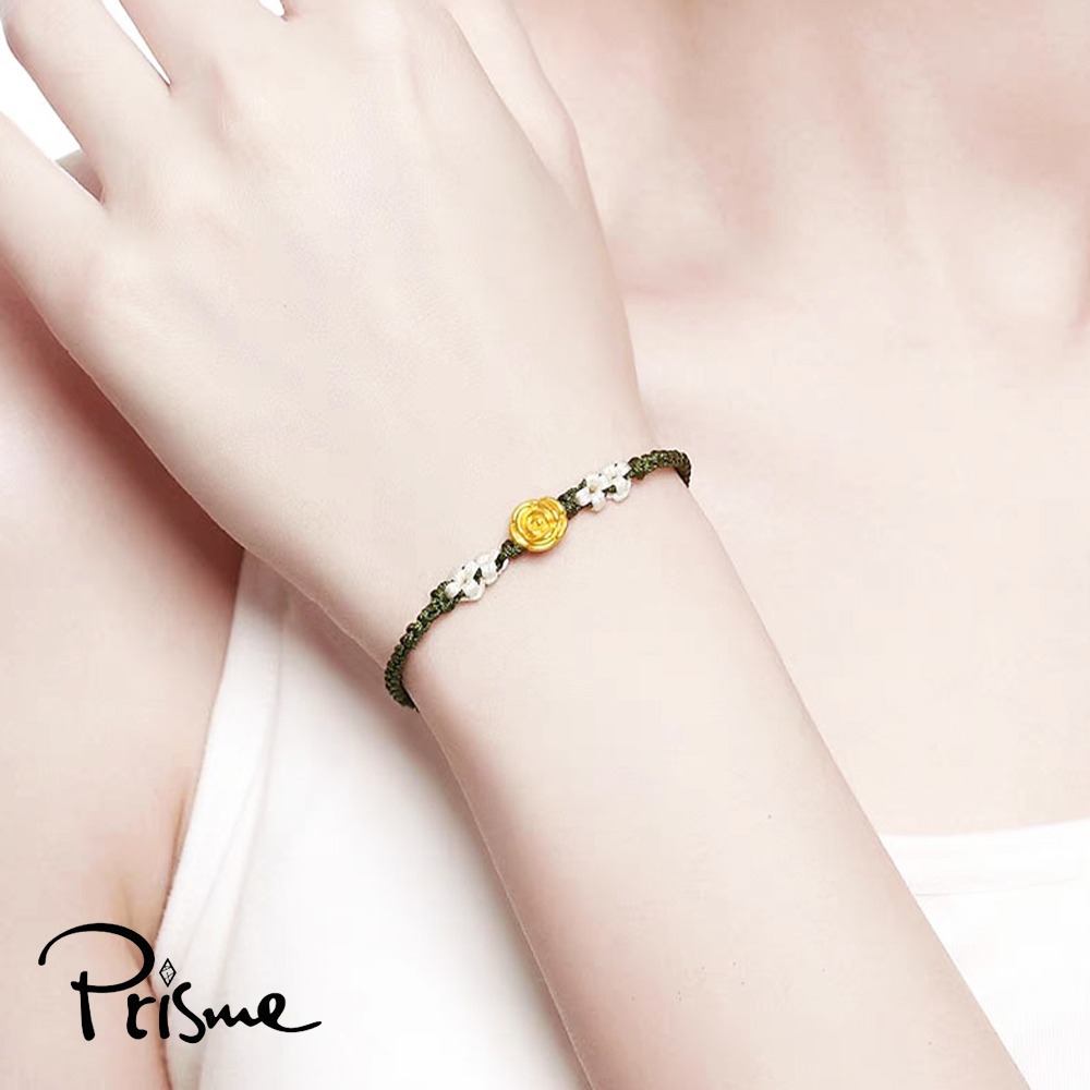 【Prisme Gold】黃金手鍊 玫瑰花 綠色編織手鍊 (金重：約0.05錢±0.02)-細節圖3