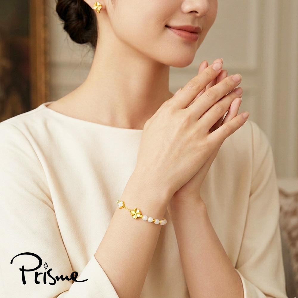【Prisme Gold】黃金墜手鍊 純金999幸運草母貝手鍊 (約重0.05錢±0.02)-細節圖3