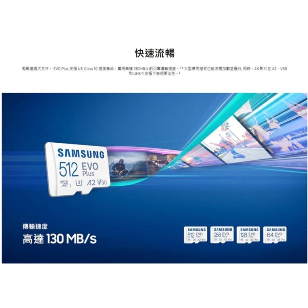 三星 SAMSUNG EVO Plus 64G 128G 256G microSD U3 UHS-I A2 記憶卡-細節圖3