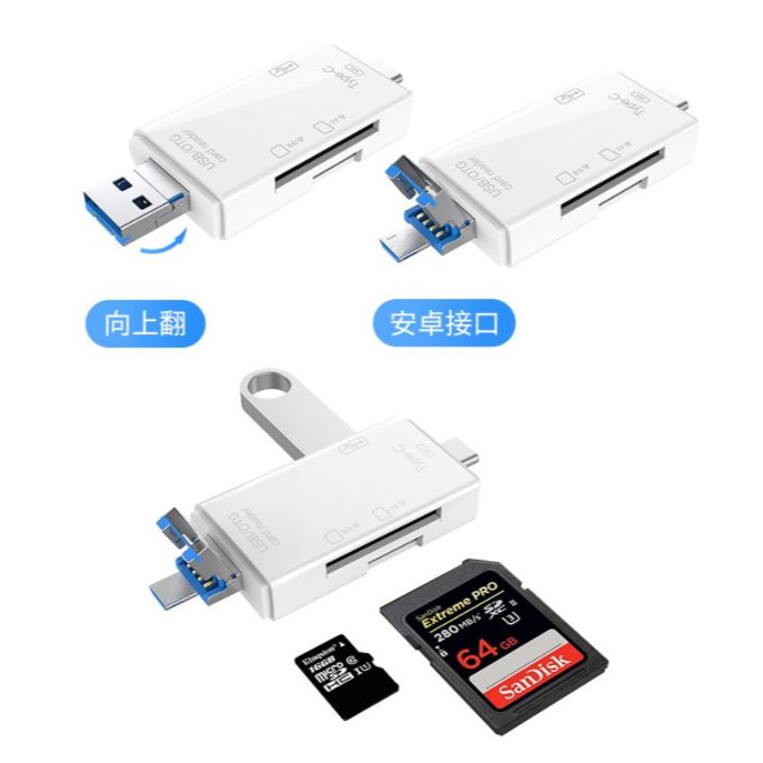 MicroSD SD USB 讀卡機 手機隨身碟 六合一 USB 讀卡器 安卓 Type-C OTG-細節圖3