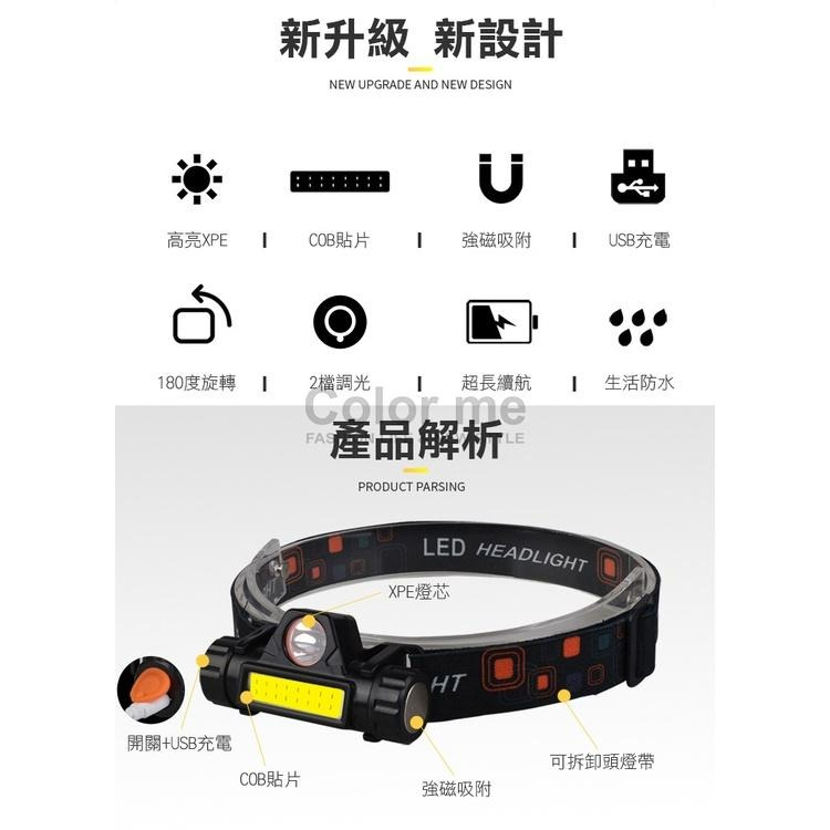 頭燈 磁吸式 工具燈 LED燈 照明燈 探照燈 USB充電式 應急燈 釣魚燈 強磁充電頭燈【M073】 Color me-細節圖5