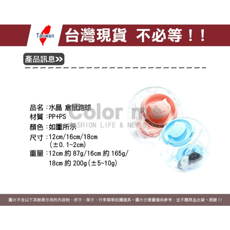 倉鼠滾球 倉鼠球 倉鼠 倉鼠運動跑球 外出球 倉鼠滾輪 運動 玩具球 寵物 水晶倉鼠跑球 【N067】Color me-細節圖3