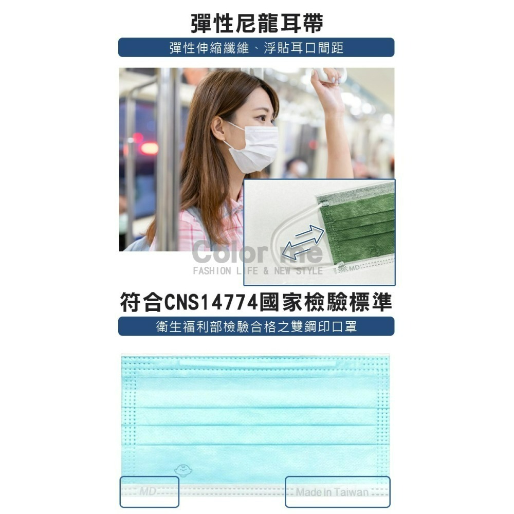 口罩 醫療口罩 平面口罩 成人口罩 細耳口罩 台灣製 浤溢 銀貝貝平面醫療口罩(50片)【V004】Color me-細節圖9