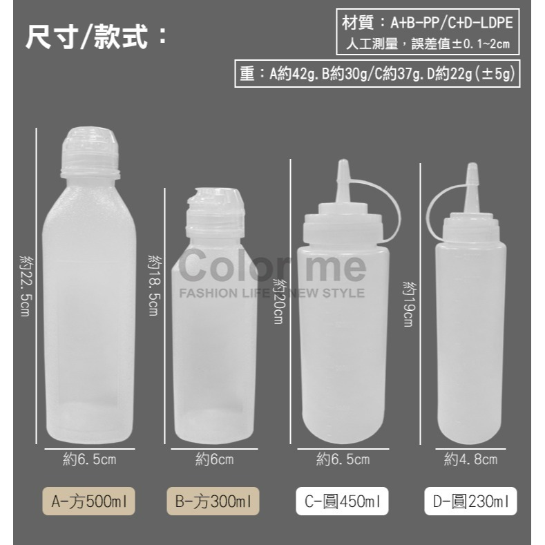 醬料瓶 調味瓶 醬油瓶 尖嘴瓶 油瓶 擠醬瓶 擠壓式 蜂蜜罐 尖叫油壺 分裝瓶 擠醬瓶 【J167】Color me-細節圖4