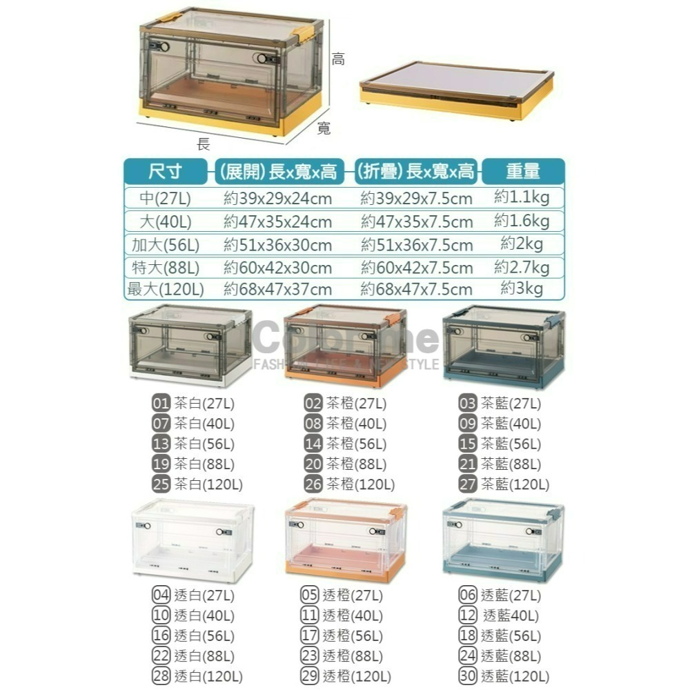 收納箱 摺疊箱 透明收納箱 側開收納箱 摺疊收納箱   27L~100L 三開折疊收納箱【Z193】Color me-細節圖4