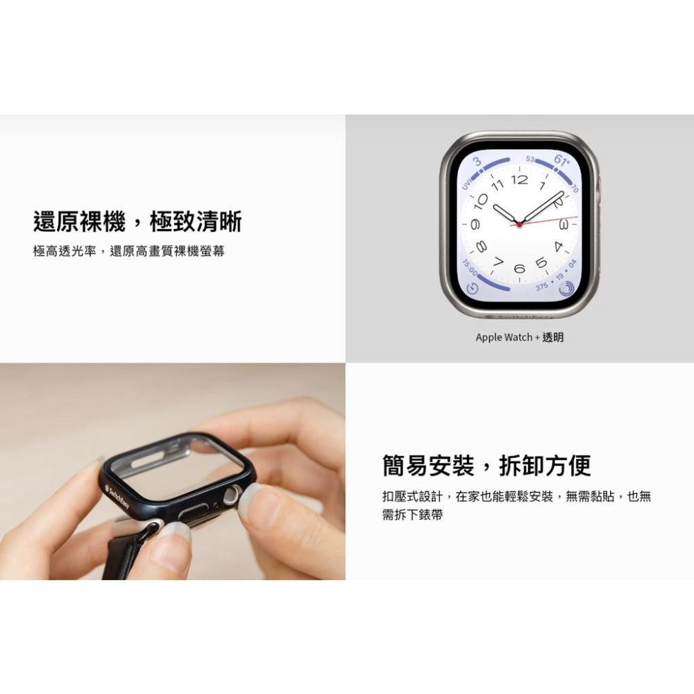 SwitchEasy 魚骨牌 Hybrid Apple Watch S8 9H鋼化玻璃雙料保護殼-細節圖3