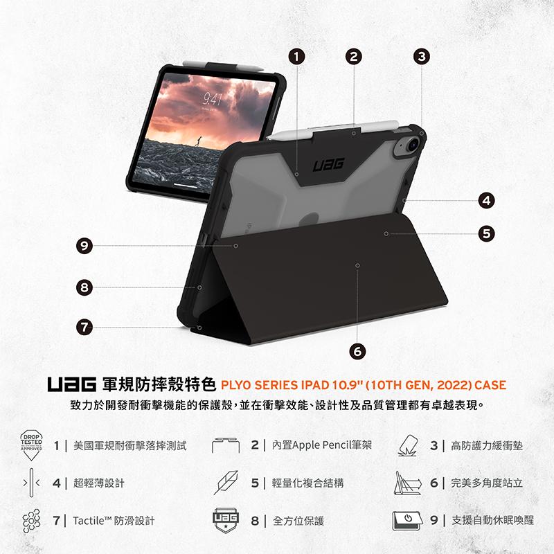 【新品】UAG iPad 10th 10.9吋/Air 10.9吋 耐衝擊全透保護殻（經典黑/迷彩雙色）-細節圖2