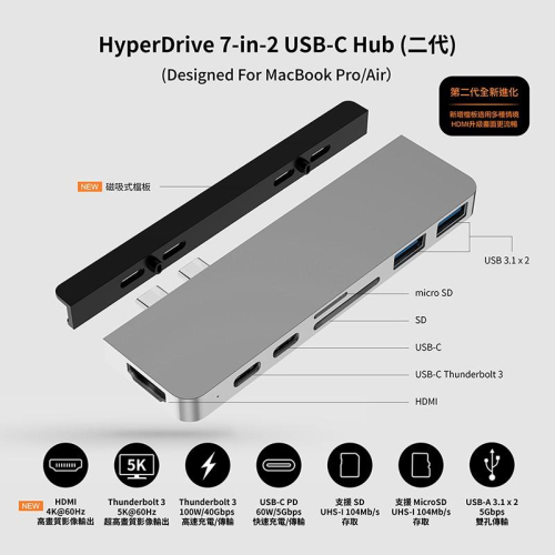 HyperDrive 7-in-2 USB-C 集線器 MacBook Pro 外接神器