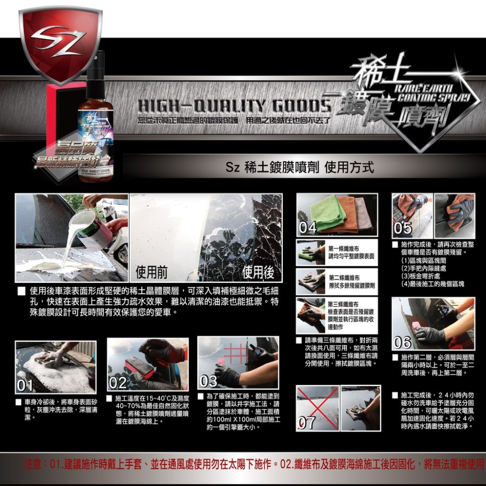 SZ SZ稀土鍍膜噴劑 鍍膜 水晶鍍膜 鑽石鍍膜 抗UV紫外線 金屬膜 石英鍍膜 超強潑水 超高硬度-細節圖2