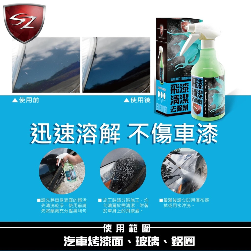 SZ SZ飛漆清潔去除劑 500ML 洗淨力強 能快速溶解軟化油漆 能將車身、鋼圈、玻璃飛漆輕易去除-細節圖4