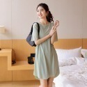 【台灣現貨】冰絲純色短袖寬鬆連身裙 睡裙 睡衣 居家服 /許願花園-規格圖9