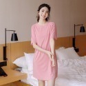 【台灣現貨】冰絲純色短袖寬鬆連身裙 睡裙 睡衣 居家服 /許願花園-規格圖9