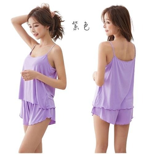 【台灣現貨】上衣+短褲💖兩件式莫代爾細肩帶居家服 無袖睡衣 套裝 /許願花園-細節圖2