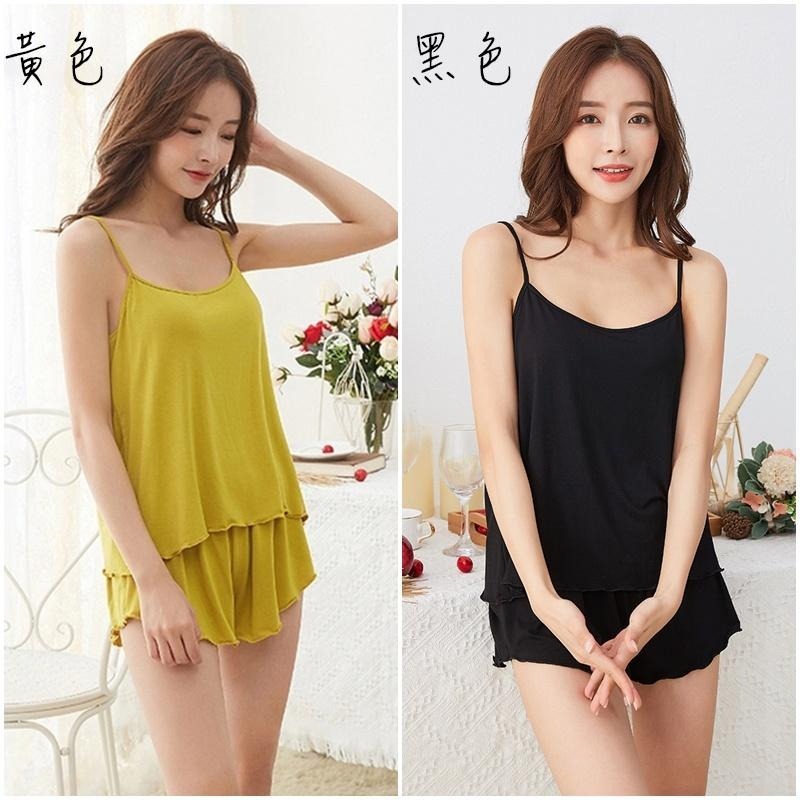 【台灣現貨】上衣+短褲💖兩件式莫代爾細肩帶居家服 無袖睡衣 套裝 /許願花園-細節圖3
