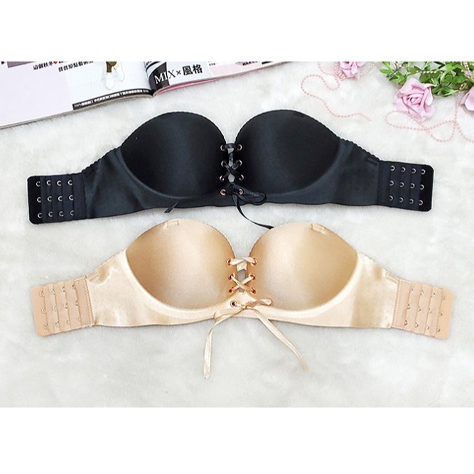 【台灣現貨】超爆乳無肩帶美背內衣 拉繩綁帶胸罩 /許願花園-細節圖10