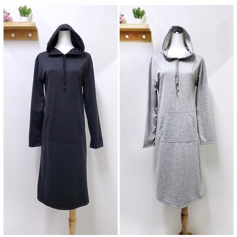 【台灣現貨】氣質顯瘦長袖包臀連帽連身裙 長版薄款/加絨刷毛衛衣 帽T  /許願花園-細節圖9