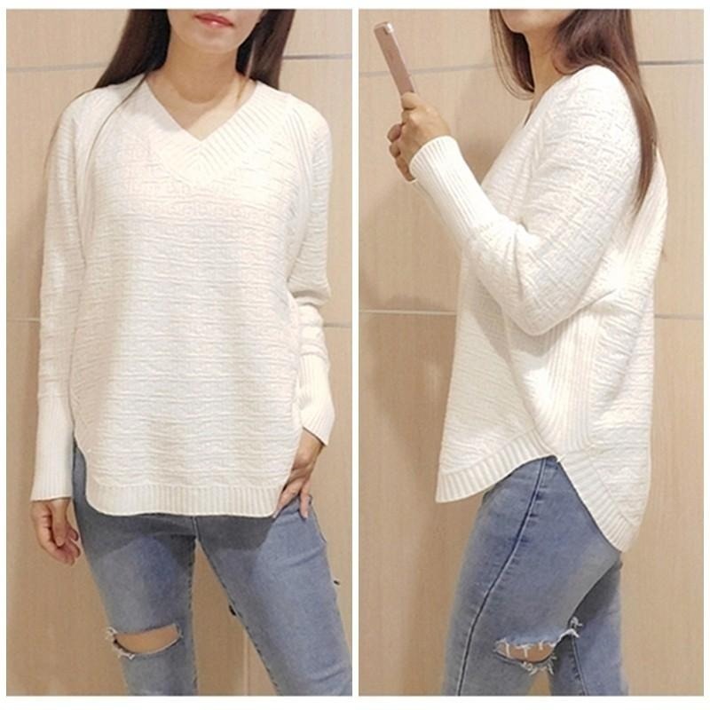 【台灣現貨】修身V領長袖針織衫 蝙蝠袖寬鬆針織毛衣上衣 /許願花園-細節圖3
