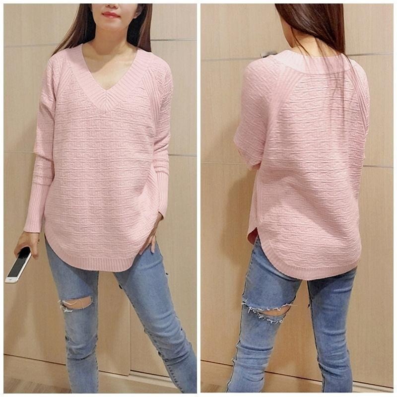 【台灣現貨】修身V領長袖針織衫 蝙蝠袖寬鬆針織毛衣上衣 /許願花園-細節圖5