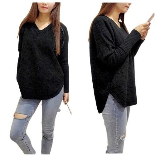 【台灣現貨】修身V領長袖針織衫 蝙蝠袖寬鬆針織毛衣上衣 /許願花園-細節圖4