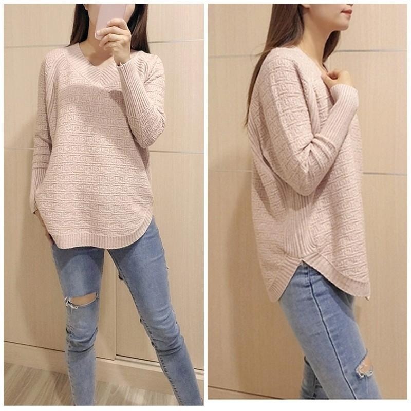 【台灣現貨】修身V領長袖針織衫 蝙蝠袖寬鬆針織毛衣上衣 /許願花園-細節圖6