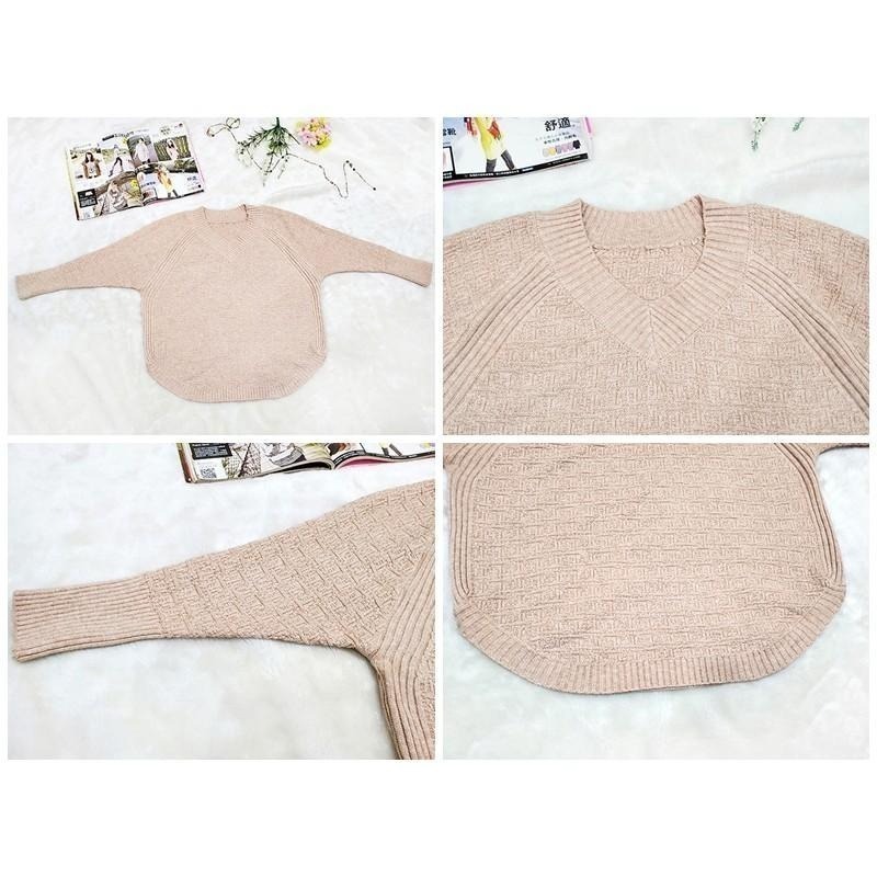 【台灣現貨】修身V領長袖針織衫 蝙蝠袖寬鬆針織毛衣上衣 /許願花園-細節圖8