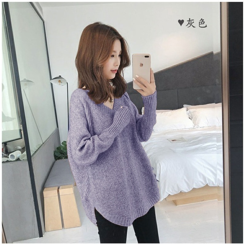 【台灣現貨】修身V領長袖針織衫 蝙蝠袖寬鬆針織毛衣上衣 /許願花園-細節圖10