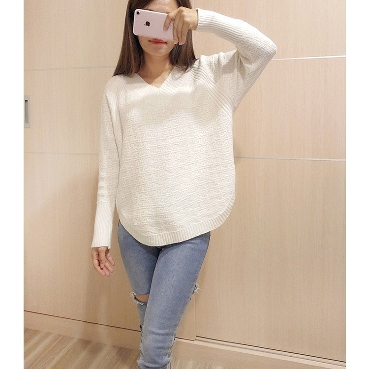 【台灣現貨】修身V領長袖針織衫 蝙蝠袖寬鬆針織毛衣上衣 /許願花園-規格圖10