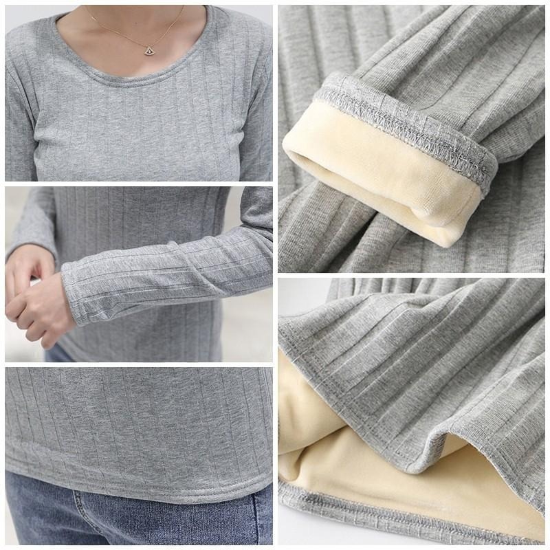 【台灣現貨】保暖衣🔥超柔加絨加厚刷毛長袖圓領T恤上衣 保暖打底衫 發熱衣 /許願花園-細節圖6