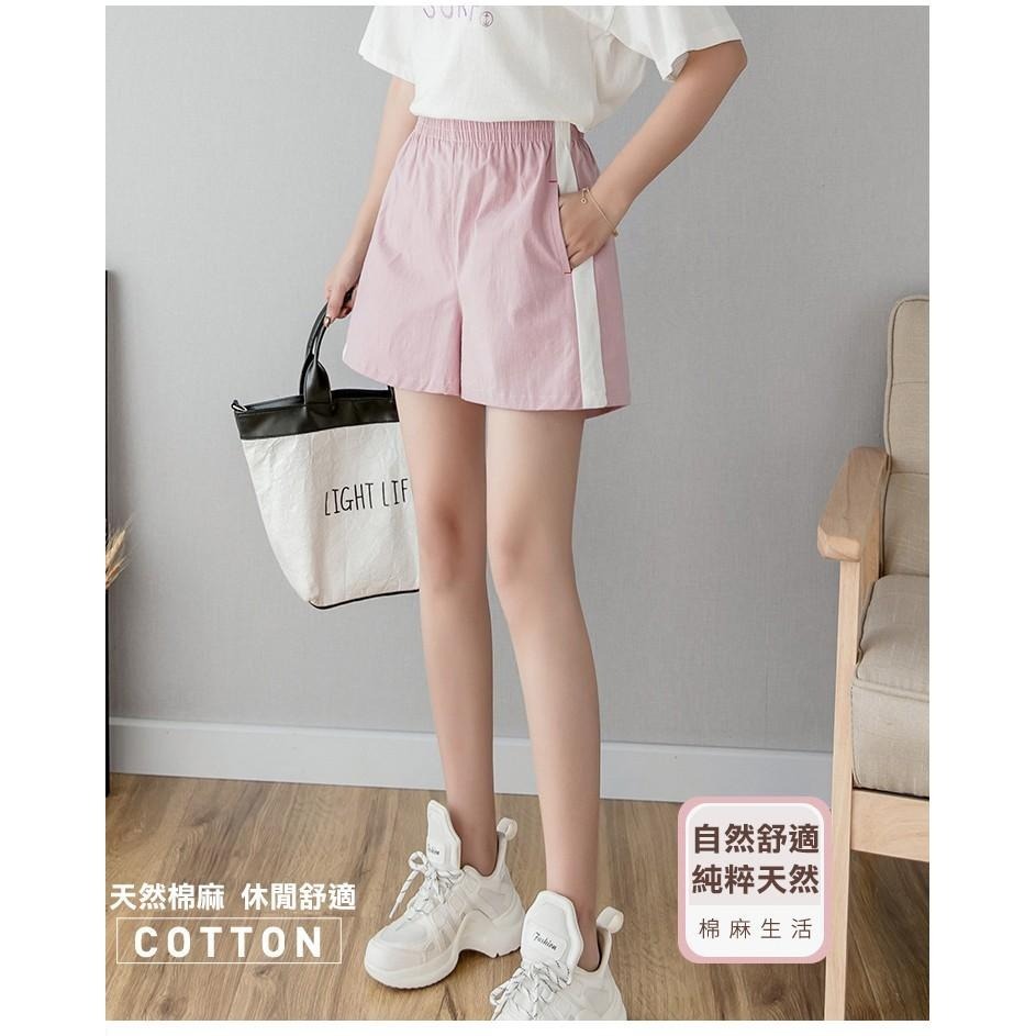 【台灣現貨】棉麻休閒短褲💕鬆緊腰高腰百搭短褲 /許願花園-細節圖2