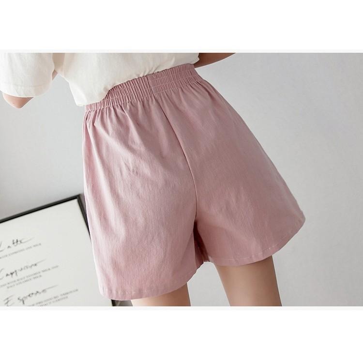 【台灣現貨】棉麻休閒短褲💕鬆緊腰高腰百搭短褲 /許願花園-細節圖6