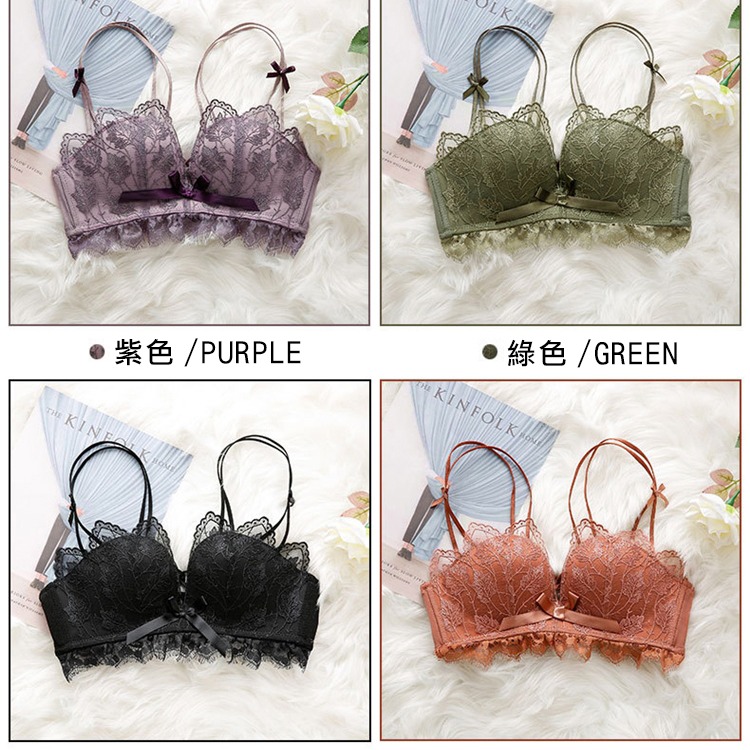 【台灣現貨】刺繡蕾絲雙肩帶無鋼圈美背內衣 深V集中蝴蝶結胸罩 /許願花園-細節圖10