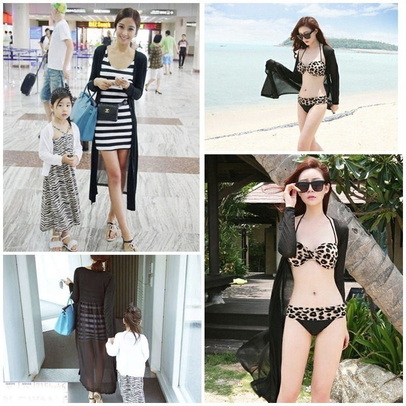 【台灣現貨】莫代爾雪紡拼接顯瘦防曬薄外套 長版開衫 旅遊沙灘罩衫 /許願花園-細節圖3