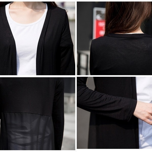 【台灣現貨】莫代爾雪紡拼接顯瘦防曬薄外套 長版開衫 旅遊沙灘罩衫 /許願花園-細節圖8