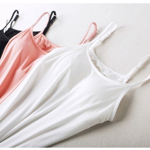 【台灣現貨】罩杯一體莫代爾無鋼圈性感細肩帶睡裙 睡衣/連身裙/居家服/打底裙帶胸墊 /許願花園-細節圖5