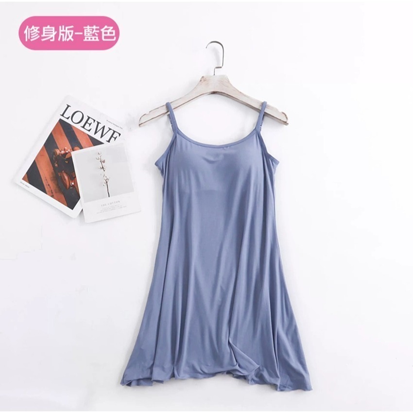 【台灣現貨】罩杯一體莫代爾無鋼圈性感細肩帶睡裙 睡衣/連身裙/居家服/打底裙帶胸墊 /許願花園-規格圖11