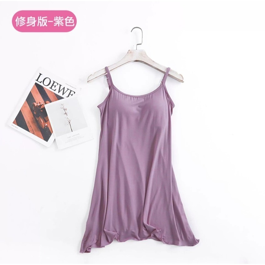 【台灣現貨】罩杯一體莫代爾無鋼圈性感細肩帶睡裙 睡衣/連身裙/居家服/打底裙帶胸墊 /許願花園-規格圖11